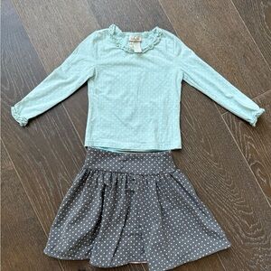 Matilda Jane Aqua Polka Dot Top and Gray Skirt Set Size 2 Great Condition